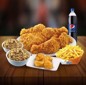 6 piezas de pollo con chaufa, nuggets y gaseosa